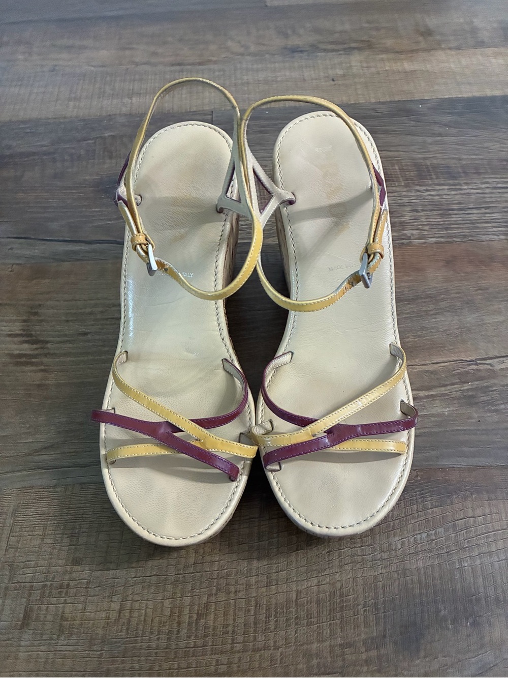 Vintage Prada Strappy Patent Leather Cork Wedge Sandals